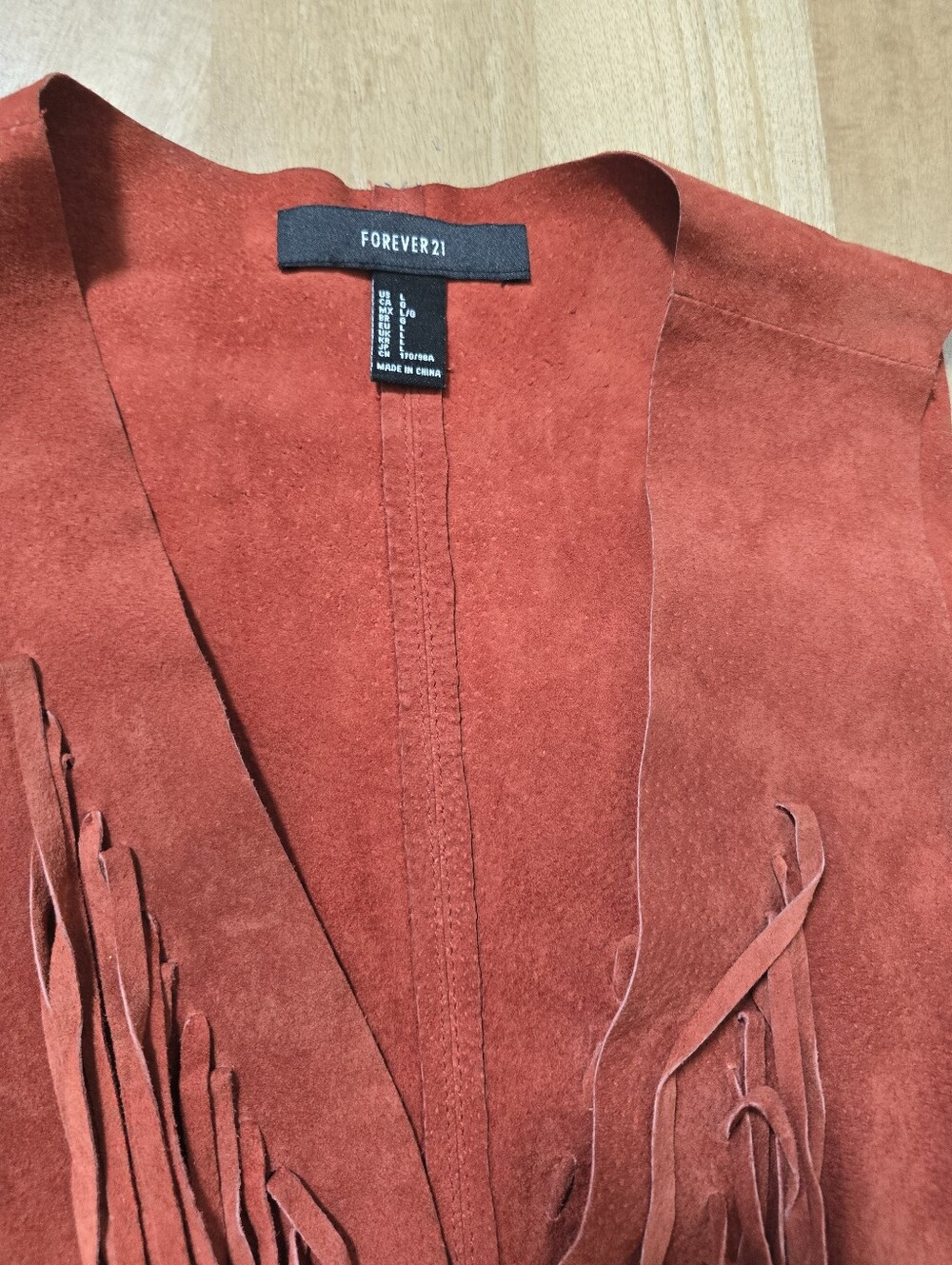Forever 21 Genuine Suede Fringe Vest - Burnt Orange Western Boho - Size L - Picture 4 of 12